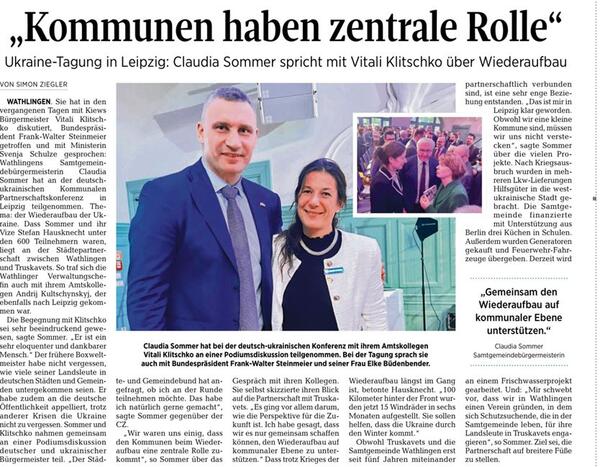 Bild vergrößern: Artikel der Celleschen Zeitung über den Besuch von Claudia Sommer bei der Deutsch-Ukrainischen Konferenz in Leipzig.